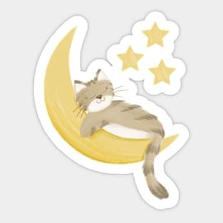 Sleeping cat and moon Sticker